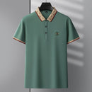 Men's Fashion Short sleeved Summer Polo Shirt High end Design Exquisite Ice Silk Embroidered Breathable T-shirt
