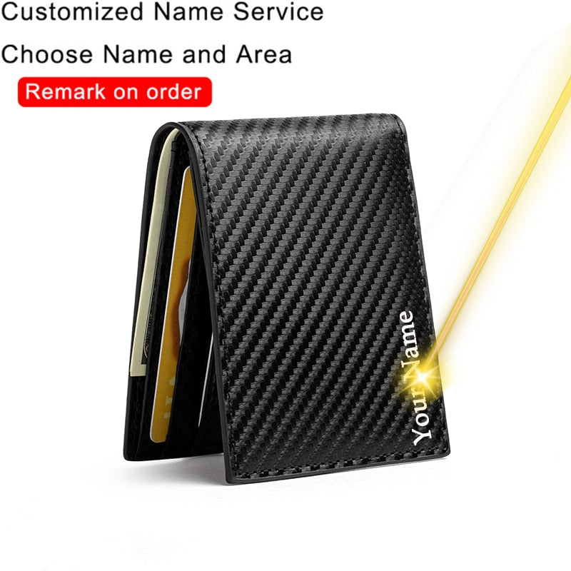 ZOVYVOL Customized Name Carbon Fiber Leather Smart Wallet Cards Holder RFID Money Clips Wallet Men Slim Purse Credit Card Holder