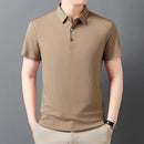 New Men's Casual Fashion Striped Short Sleeved Collar Polo Shirt Breathable and Comfortable Summer Versatile T-shirt
