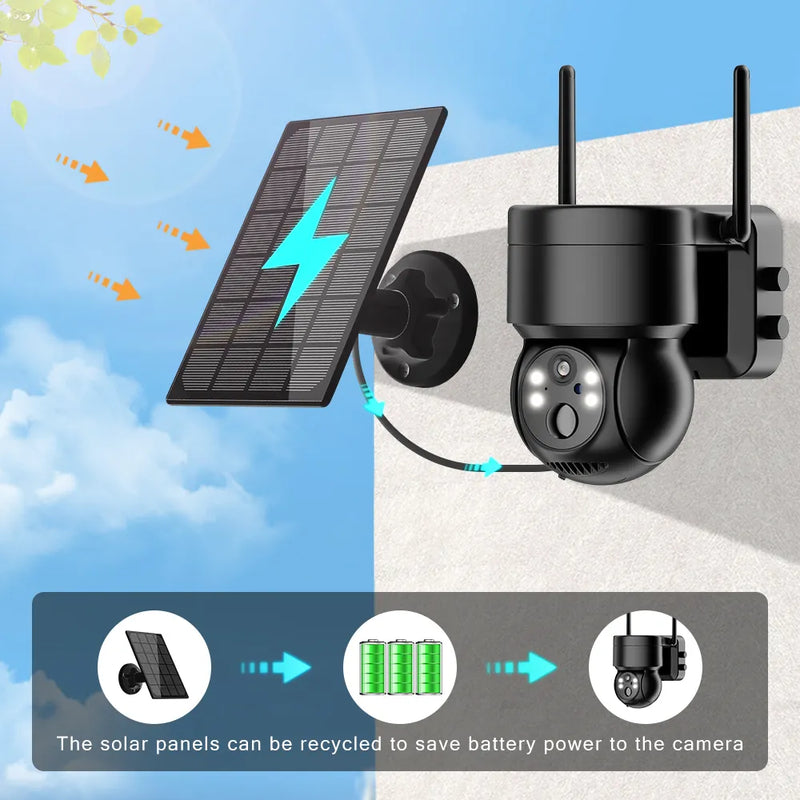 4MP WIFI IP Solar Camera PIR Human Detection 2K Video Surveillanc iCSee CCTV Wireless Rechargeable Battery  Long Time Standby