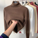 Turtleneck Sweater Women Elegant Thicken Velvet Lined Warm Sueter Knitted Pullover Slim Tops Jersey Knitwear Jumper New