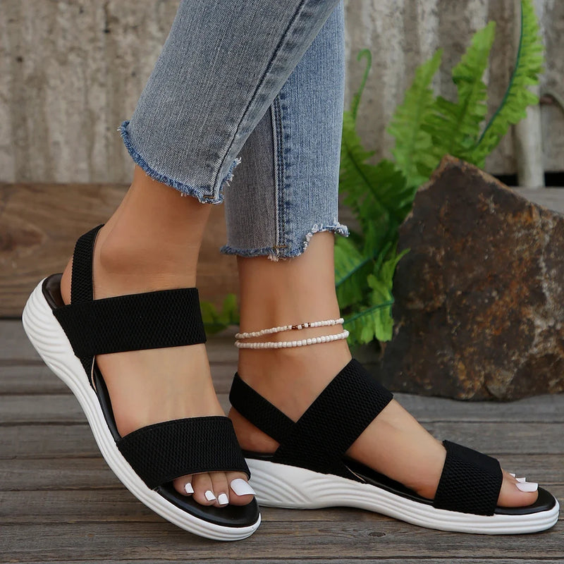 Women Fashion Sandals Summer New Mesh Casual Fish Mouth Sports Sandals Plus Size Flying Woven Flat Shoes Sandalias Mujer Female