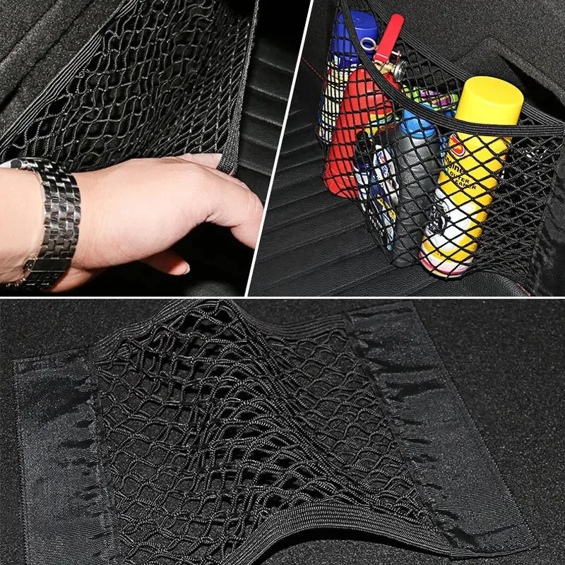 1pc Universal Car Storage Bag Double Mesh Trunk Storage Net, Car Built-in Storage Bag, Car Fire Extinguisher Fixed Net