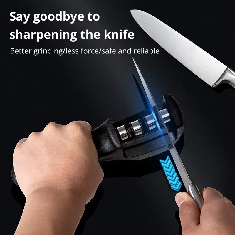 1pc Black 3 Stages Type Quick Sharpening Tool Knife Sharpener Handheld Multi Function With Non Slip Base Kitchen Knives