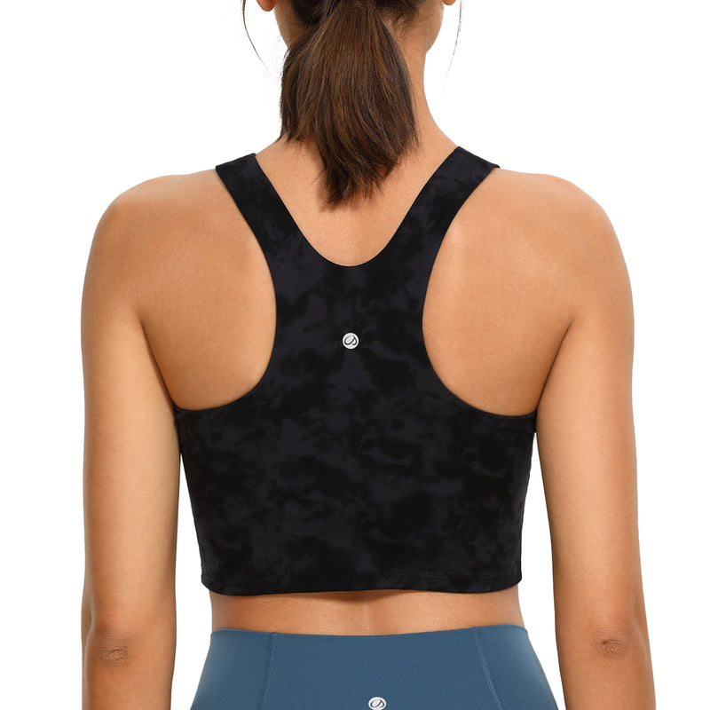 CRZ YOGA Womens Seamless Ribbed Longline High Neck Sports Bra - Racerback  Padded Slim Fit Crop Tank Top with Built in Bra Black XX-Small at  Women's  Clothing store