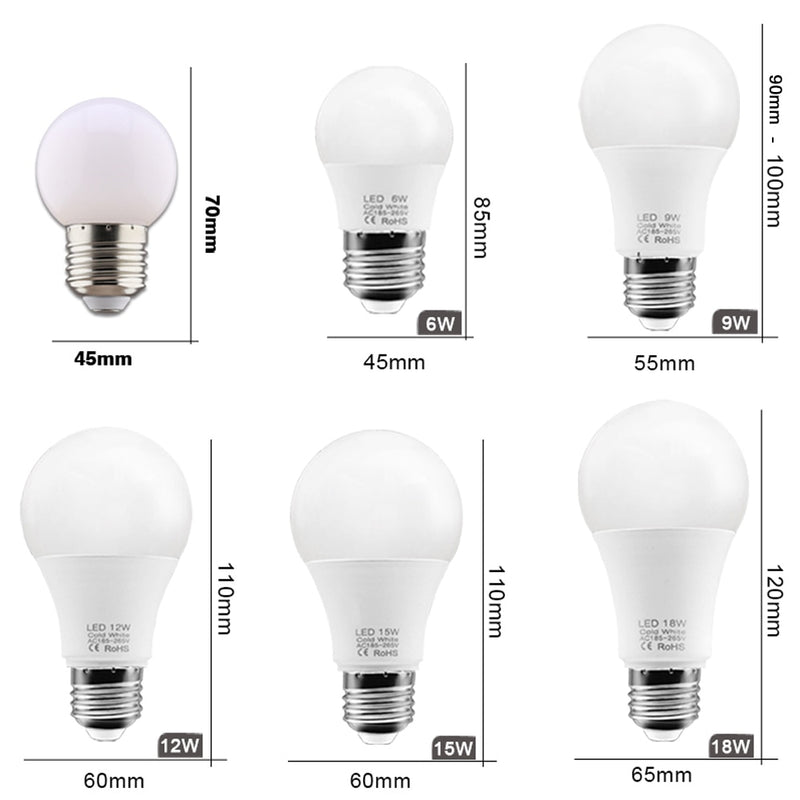 10pcs LED Bulb Lamps E27 AC220V 240V Real Power LED Lamp 18W 15W 12W 9W 6W 3W Lampada LED Spotlight Table lamp LED Light