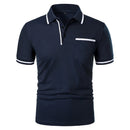 New Men's Short Sleeve Polo Shirts Solid Color Casual T-shirt Summer Trendy Breathable Loose Basic Splice Top Pockets Men Shirts