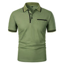 New Men's Short Sleeve Polo Shirts Solid Color Casual T-shirt Summer Trendy Breathable Loose Basic Splice Top Pockets Men Shirts