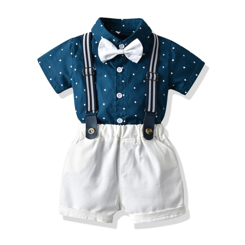 Baby Boy Gentleman Clothes Set Suit For Toddler White Shirt with Bow Tie+Suspender Shorts Formal Newborn Boys Clothes