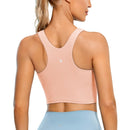 CRZ YOGA Women High Neck Longline Sports Bra - Padded Racerback Yoga Bra Crop Tank Top with Built in Shelf Bra