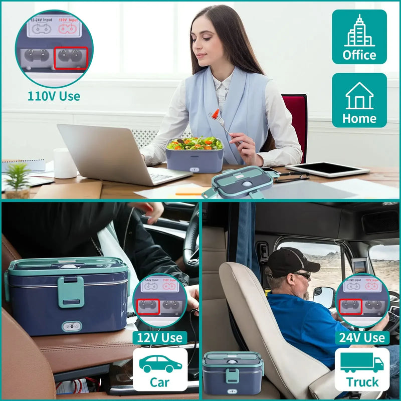 1.8L Electric Lunch Box 60W Food Heated 12V-24V 2-In-1 Portable Food Warmer Heater for Car/Truck/Home Self Heating Box