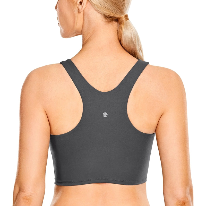 CRZ YOGA Womens High Neck Longline U Back Padded Crop Workout Tank Top  Sports Bra Soul Brown XX-Small at  Women's Clothing store