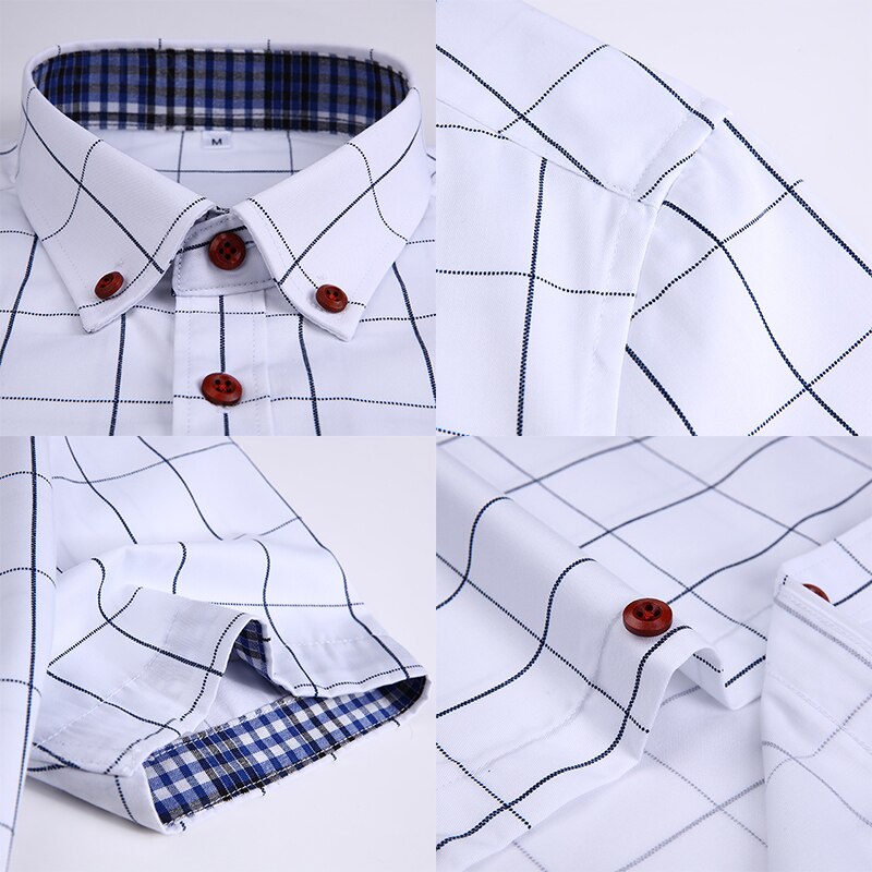 TFETTERS Men Shirts Short Sleeve Plaid Shirt Slim Casual Button Up Dress Shirts Men Big Size M-5XL Anti-wrinkle Soft