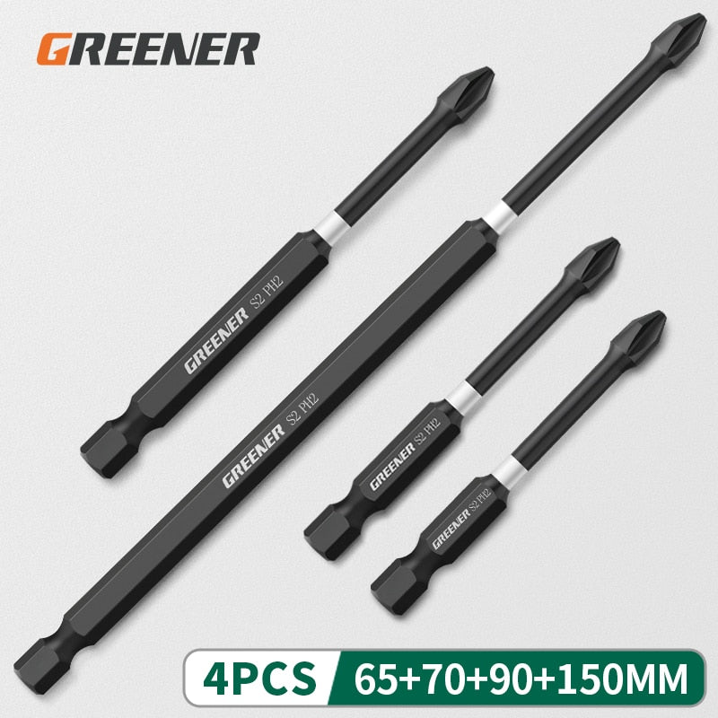 Greener Impact Strong Magnetic Batch Head Cross High Hardness Hand Drill Bit Screw Electric Screwdriver Set 50 65 70 90 150mm