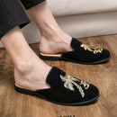Embroidery Men's Mule Leather Half Shoes For Men Loafers Slippers Backless Casual Shoes Mules Sandals Outdoor Man Slides