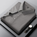 New Men's Casual Fashion Striped Short Sleeved Collar Polo Shirt Breathable and Comfortable Summer Versatile T-shirt