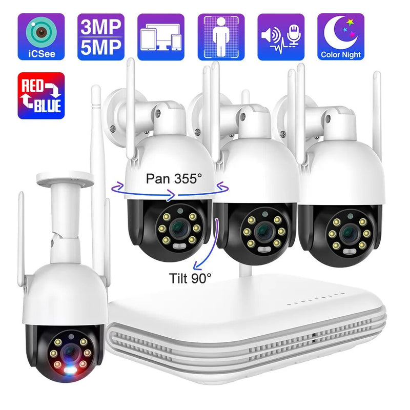 Techage Outdoor 8CH 3MP PTZ Wireless Camera System Human Detection Color Night Vision Video Record WIFI CCTV Surveillance Kit