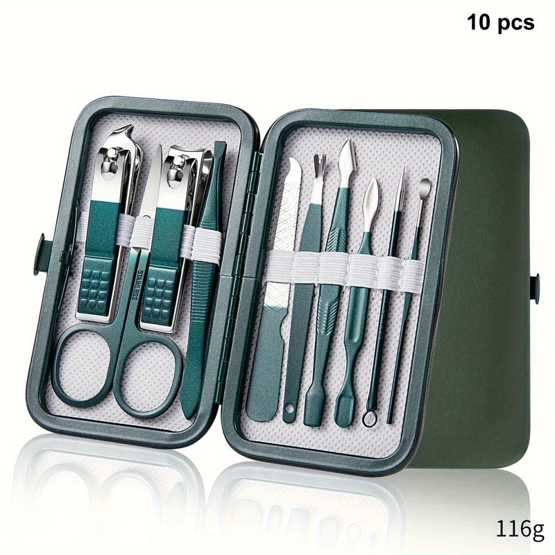 7/10/12/18 pcs Spring Green New Stainless Steel Nail Clippers Set Grooming Tool Set With Portable Case Manicure Art Tool Green N