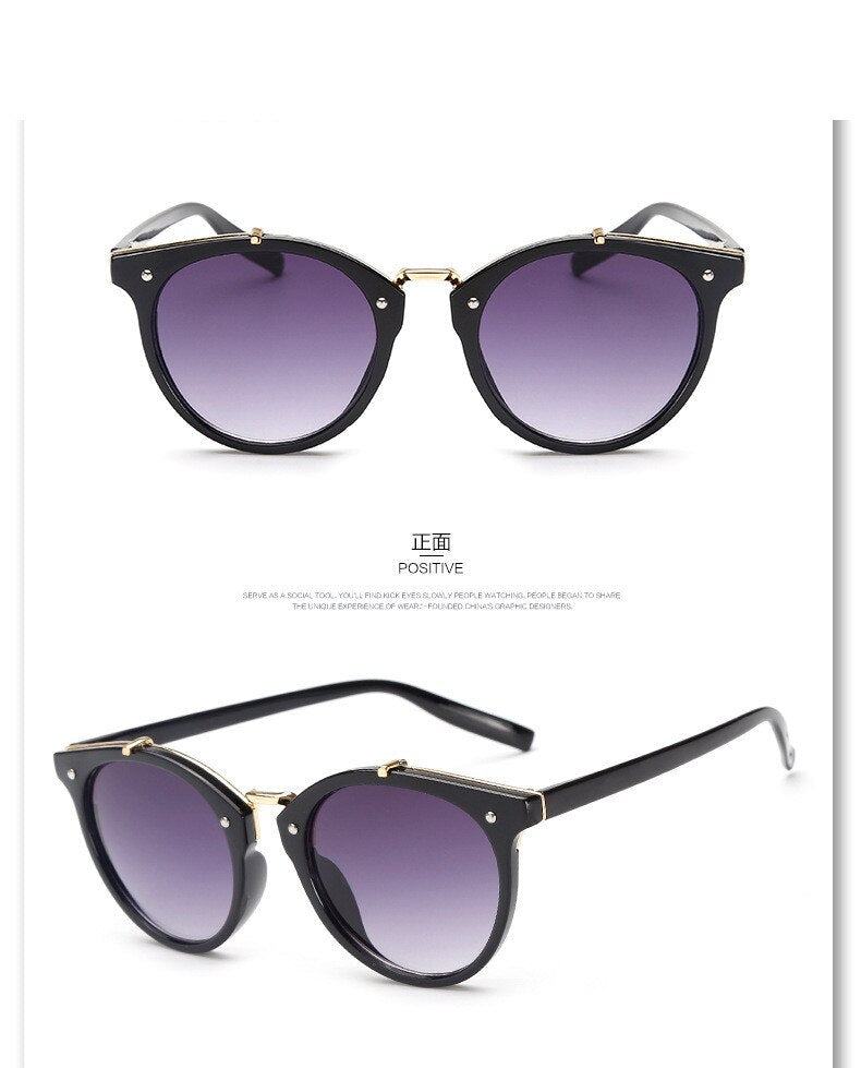 Vintage Round Rivet Brand Designer Sunglasses Women Eyewear Gradient Female Retro Sun Glasses Elegant Classic Oculos De Sol