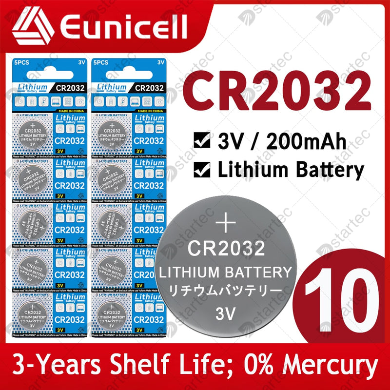 EUNICELL 5PCS-25PCS 200mAh CR2032 Cell Coin Button Batteries CR 2032 5004LC DL2032 3V Lithium Battery For Watch Toys Car Remote