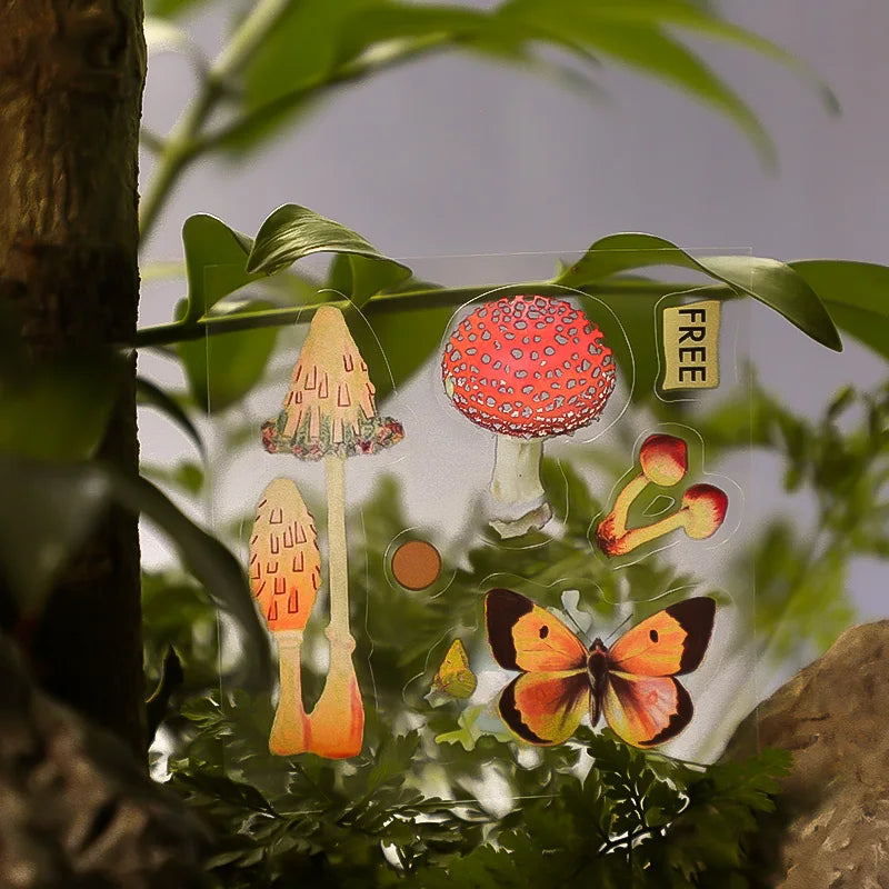 Mr. Paper 100 Pcs/Set Vintage Butterfly Sticker Gift Box Aesthetic Flower Mushroom Scrapbooking Decoration Stationery Stickers