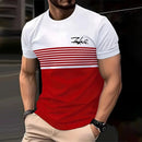 Fashionable striped printed short-sleeved T-shirt Spring/Summer casual collar crew T-shirt Soft and breathable T-shirt for