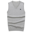High-quality Pony Vests V-neck Knitted Sweaters Casual Men Sweaters Pullover Slim Fit 100%Cotton Solid Pullover Plus Size