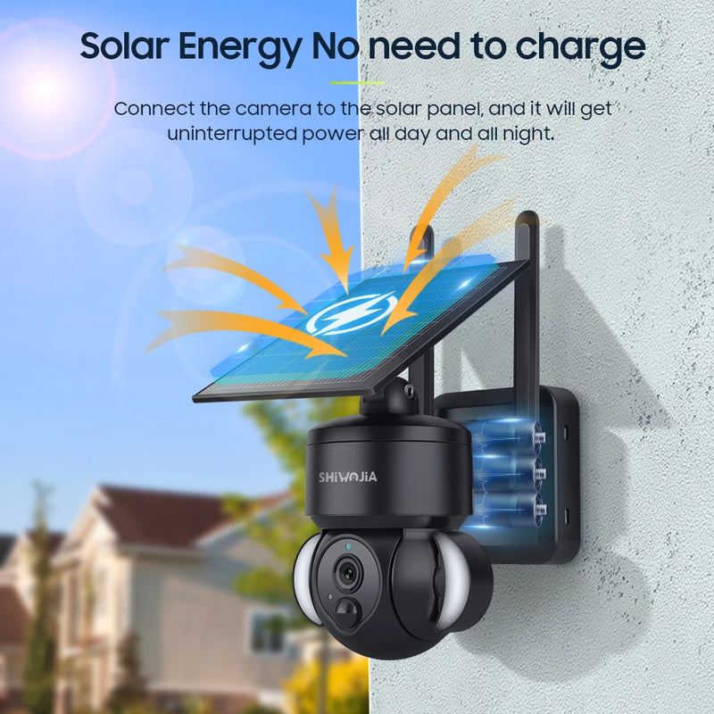 SHIWOJIA Outdoor Camera 4G / Wifi Solar Powered 7500mAh Battery with 5W Solar Panels 4MP Color Night Vision Wireless Garden CCTV