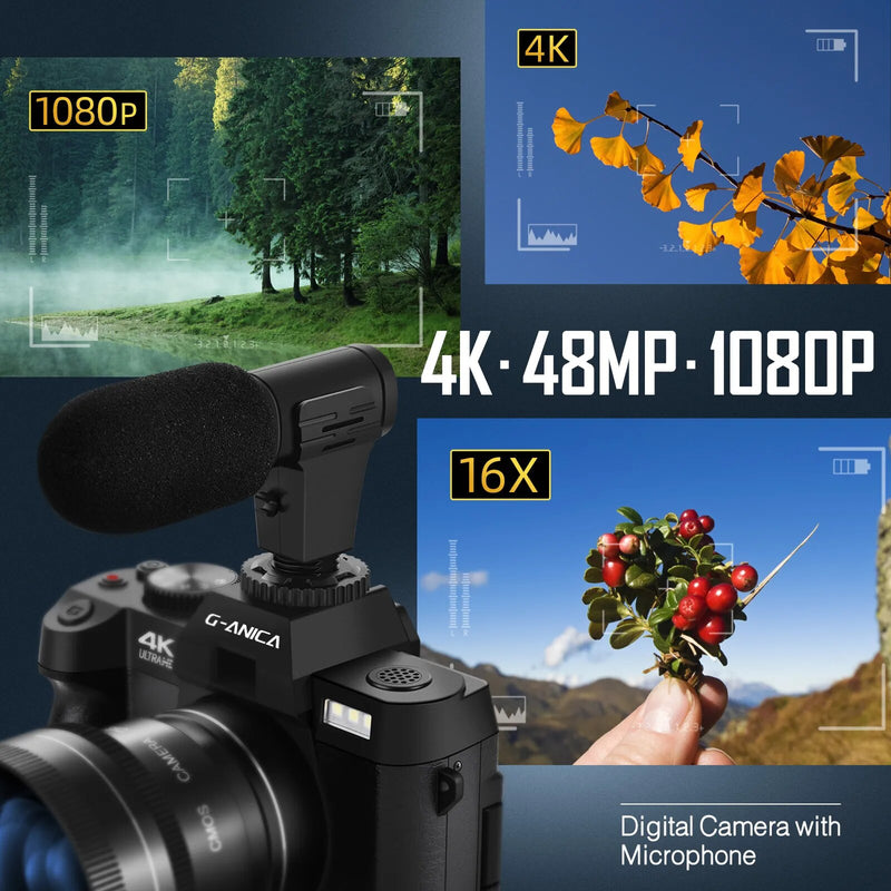 G-Anica 4K Digital Cameras for Photography 48MP Camera with Microphone  3-Color Filter Video Camera with Wide-Angle&Macro Lens