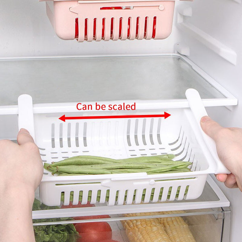 Leeseph Fridge Drawer Organizer, Retractable Drawer Refrigerator Storage Box, Pull Out Bins, Fridge Shelf Holder Storage Box