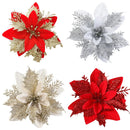 10PCS Christmas Flowers Red Gold Bling Flower Heads For Noel Home Tree Decorations Navidad Party Table Setting Decor Supplies