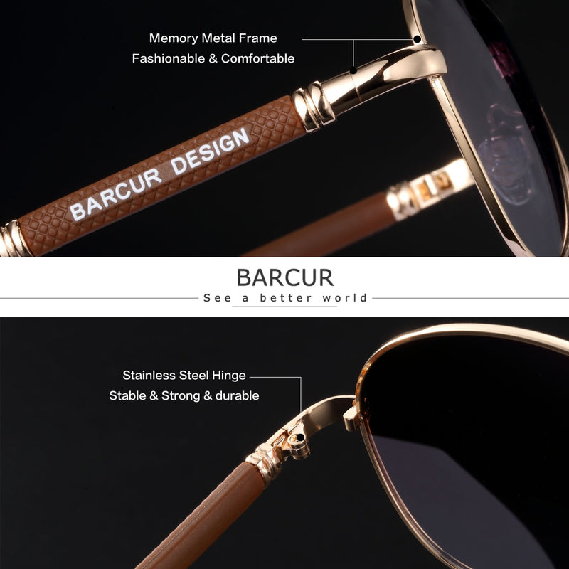 BARCUR Design Memery Alloy Sunglasses Polarized Gradient Men's Sun Glasses Women Pilot Eyewear Mirror Shades Oculos De Sol