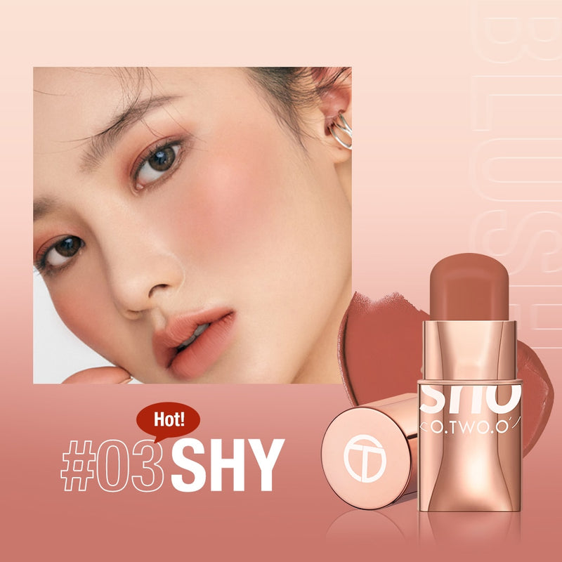 O.TWO.O Blush Stick Cream Blusher 6 Colors Blendable Waterproof Long-lasting Lip Cheek Eye Multi-use Stick Make-up for Women