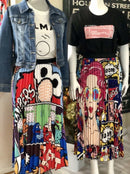 Pleated Skirt Women New  Print Cartoon Pattern  Elastic Women Skirts Big Swing Party Holiday High Waist Skirts