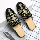 Embroidery Men's Mule Leather Half Shoes For Men Loafers Slippers Backless Casual Shoes Mules Sandals Outdoor Man Slides