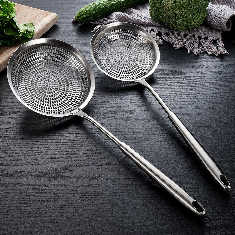 Stainless Steel Large Colander Fine Holes Skimmer Long Handle French Fries Strainer Home Gadget Kitchen Utensils Cooking Tools