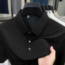 New Men's Casual Fashion Striped Short Sleeved Collar Polo Shirt Breathable and Comfortable Summer Versatile T-shirt