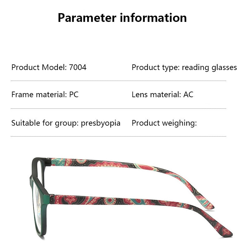 Fashion Women Reading Glasses Flower Print Resin Read Eyeglasses Magnifying Presbyopic Eyewear +1.0~+4.0