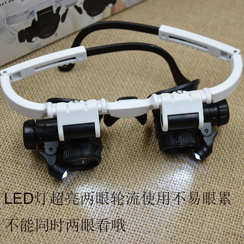 2XLED Watch Jeweler Repair Magnifier Head-Mounted Headband Adjustable Magnifying Head Eye Glasses Loupe Lens 8X 15X 23X
