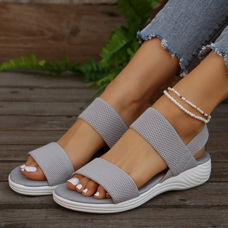 Women Fashion Sandals Summer New Mesh Casual Fish Mouth Sports Sandals Plus Size Flying Woven Flat Shoes Sandalias Mujer Female