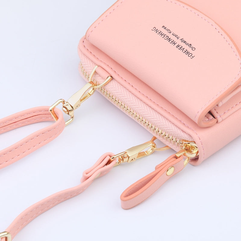 Women Shoulder Strap Purses Solid Color Leather Bag Short Travel Mobile Phone Bag Card Holders Storage Wallet Flap Pocket