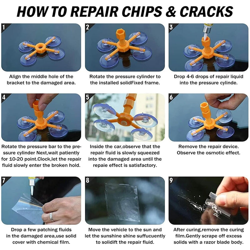 Car Windshield Repair Kit Auto Glass Scratch Repair Kits Window Repair  Tools for Chips, Cracks, Bulll's-Eyes and Stars