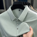 New Men's Casual Fashion Striped Short Sleeved Collar Polo Shirt Breathable and Comfortable Summer Versatile T-shirt