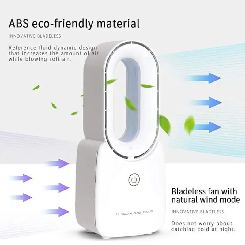 Bladeless Fan 4000 mAh Rechargeable Portable Mute Mini Fan With 5 Colors LED Mood Light For Office Home Bedroom Nightstand White