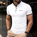 New Men's Casual and Fashionable Solid Color Short Sleeved Stand Up Collar T-shirt Summer Versatile and Comfortable Top