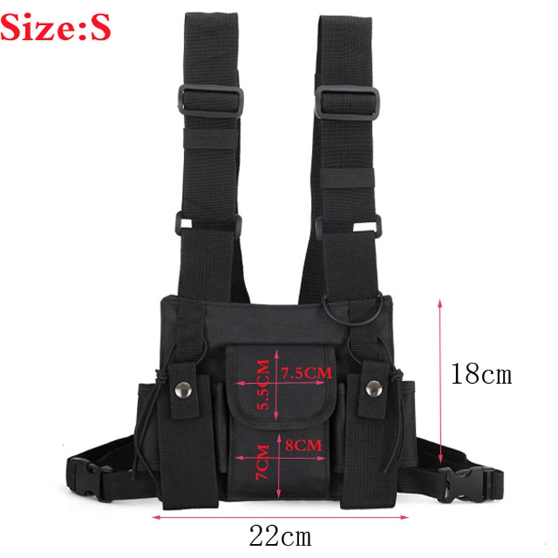 Functional Tactical Chest Bag For Men Fashion Bullet Hip Hop Vest Streetwear Bag Waist Pack Unisex Black Chest Rig Bag 899