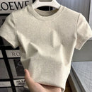 Spring Summer New Short Sleeve T-Shirt Women Solid Simple Casual Soft All-Match Hot Basic Slim Tops Tees Summer Fashion