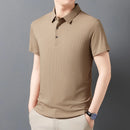 New Men's Casual Fashion Striped Short Sleeved Collar Polo Shirt Breathable and Comfortable Summer Versatile T-shirt
