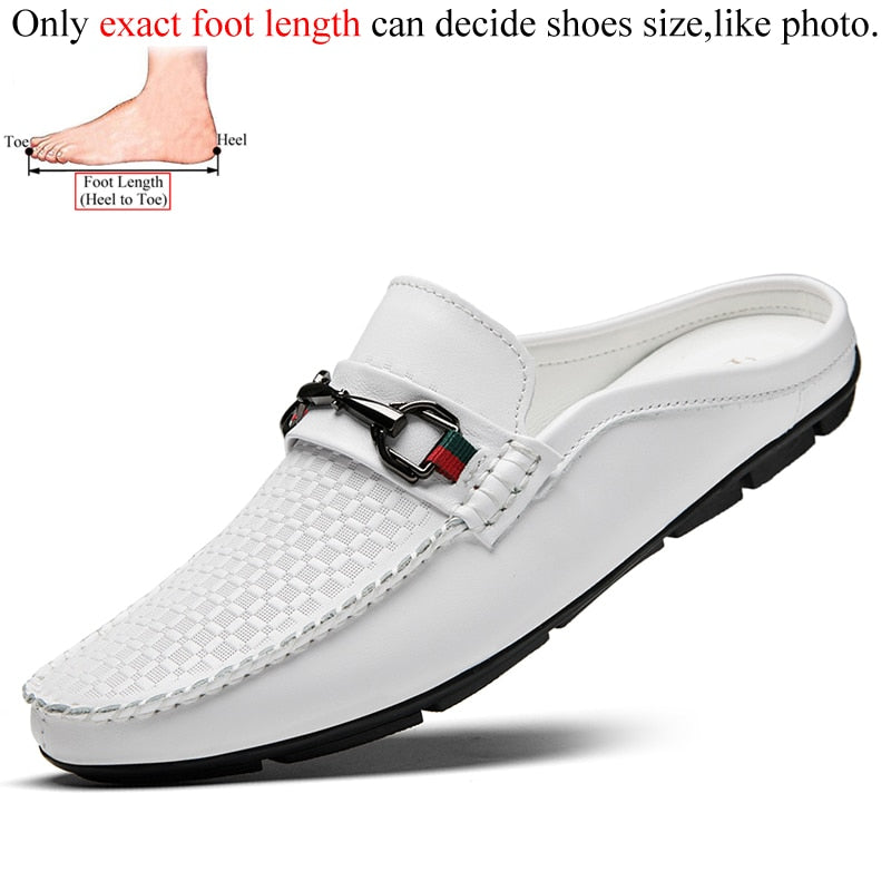 Luxury Shoes Brand Designer Genuine Leather Casual Slip On Half Shoes For Men Loafers Flats Slippers For Narrow Thin Foot