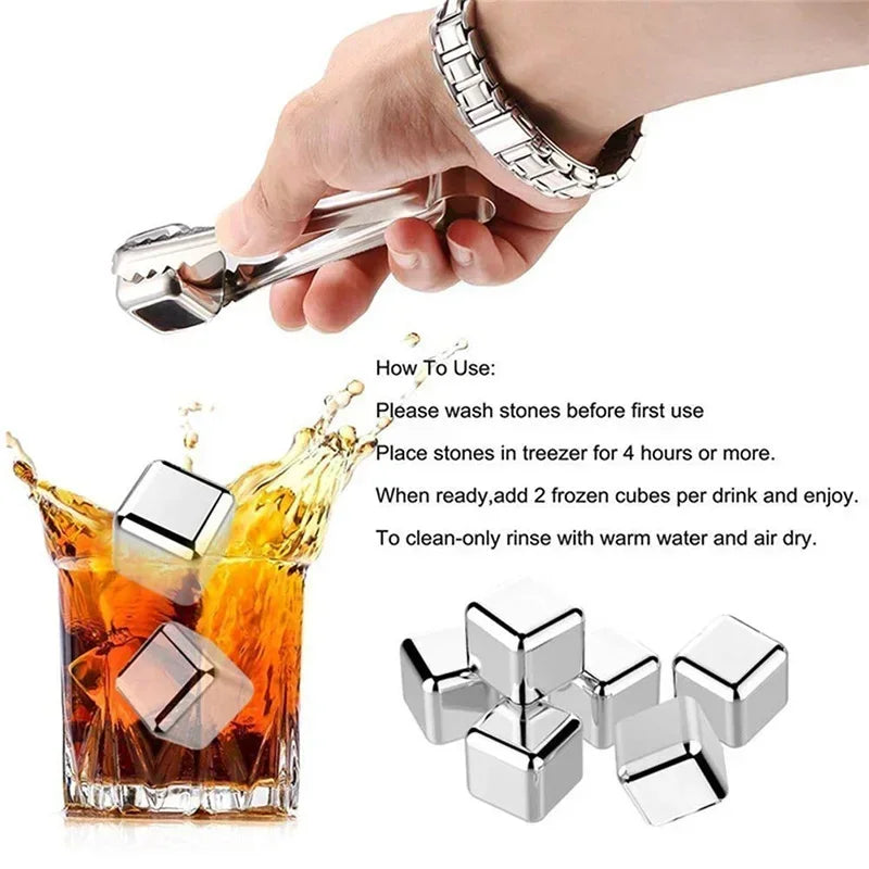 2/4/6 Pcs Stainless Steel Ice Cubes Set Reusable Chilling Stones for Whiskey Wine Wine Cooling Cube Chilling Rock Party Bar Tool